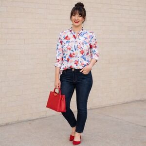 Talbots Long Sleeve Floral Tunic XLP- Lightweight 100% Cotton Spring Ready Roses